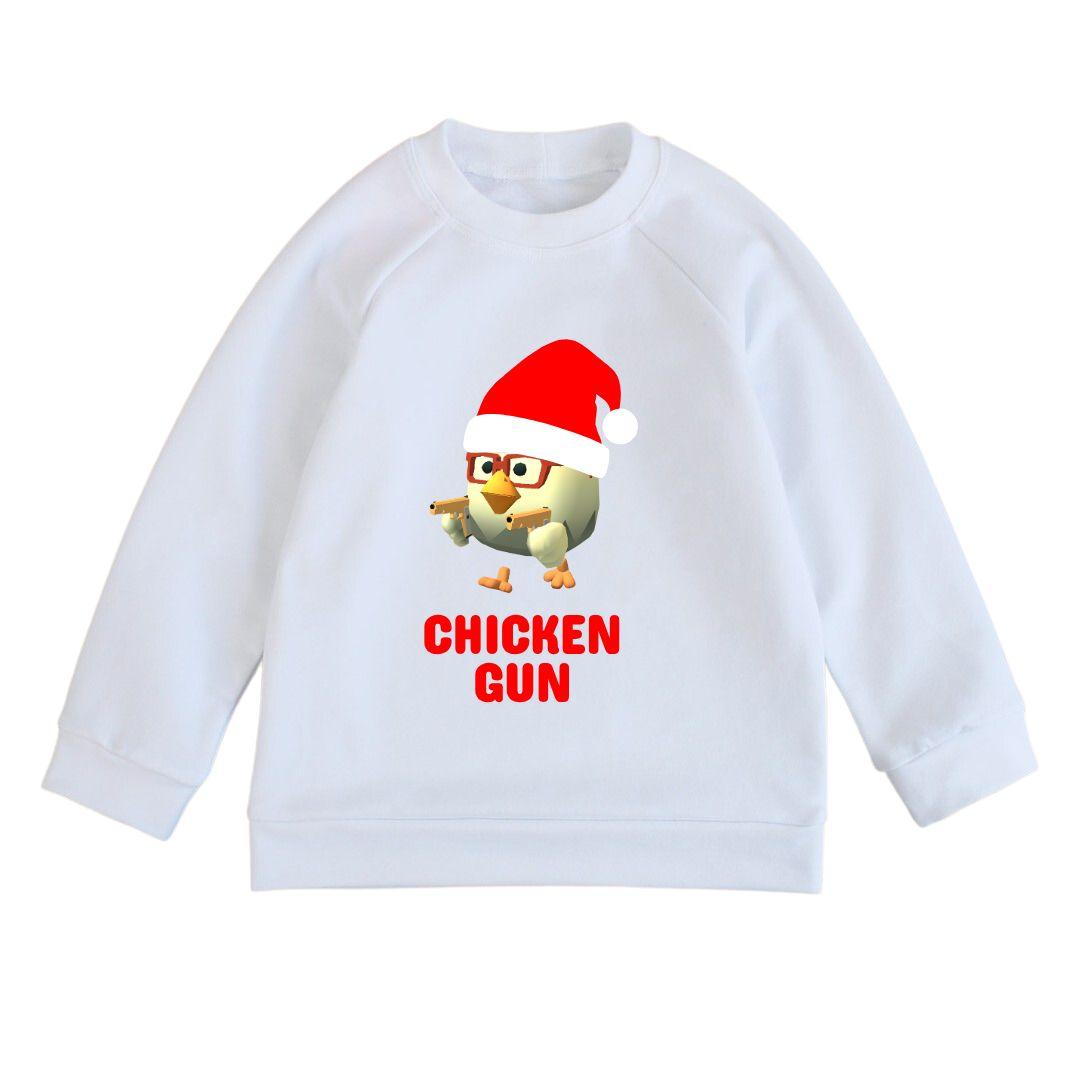 Світшот дитячий білий з новорічним принтом Chicken Gun New Year