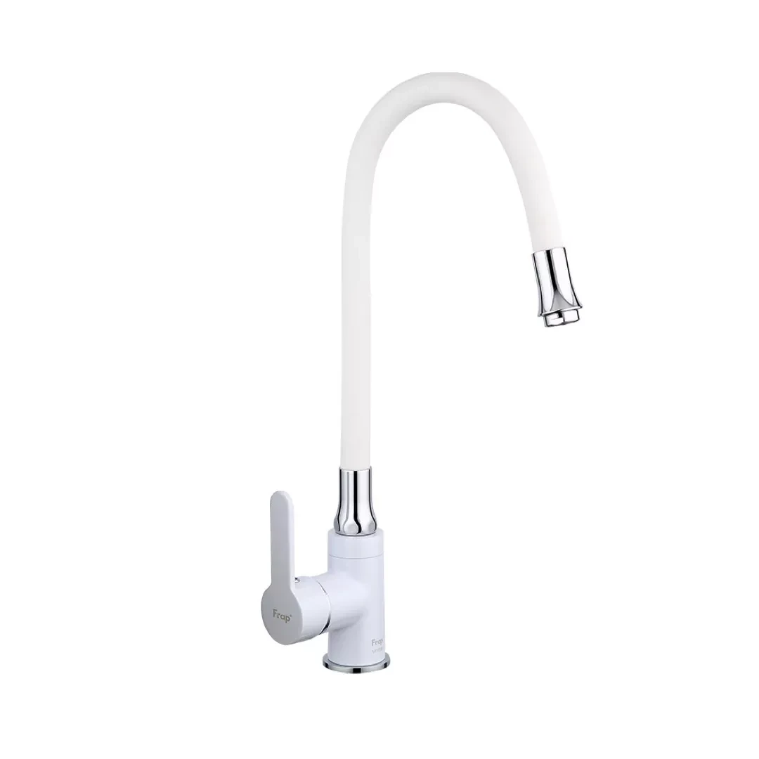 Змішувач для кухні Frap F4041 з гнучким виливом, білий/хром, фото 1
