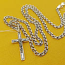 Срібна цепочка з хрестиком чоловіча. Хрестик срібло і ланцюг бісмарк. Довжина 55 см, фото 9