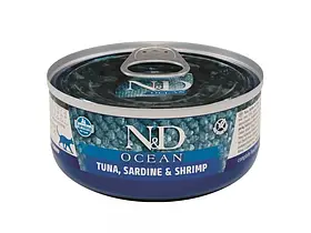 Farmina (Фарміна) N&D Grain Free Ocean Tuna, Sardine & Shrimp вологий беззерновий корм для котів ТУНЕЦЬ, САРДИНА та КРЕВЕТКИ 70г