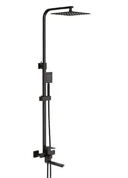 Душова система Frap F24802-6 з тропічним душем і змішувачем чорна квадратна матова
