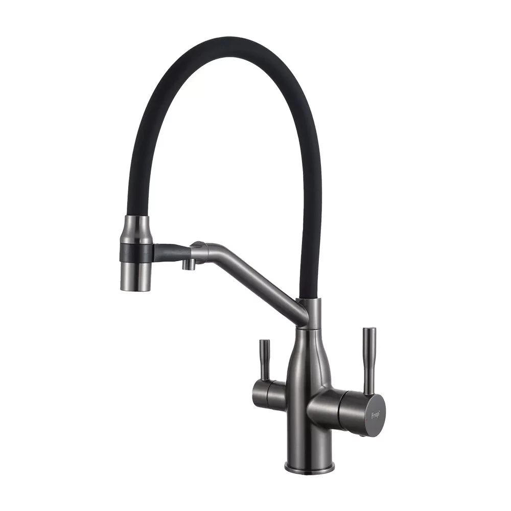 Змішувач дя кухні під фільтр із гнучким виливом Frap F4397-9 колір матовий графіт збройова сталь, фото 1