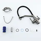 Змішувач дя кухні під фільтр із гнучким виливом Frap F4397-9 колір матовий графіт збройова сталь, фото 5