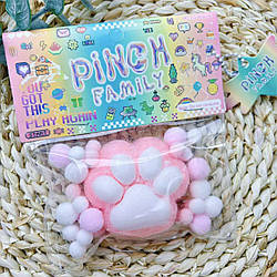 Лапка-антистрес, сквіш лапка, таба лапа рожева з білим, сквіш котик