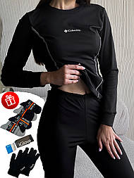 Жіноча термобілизна Columbia на мікрофлісі зимова тепла Туреччина комплектом 6в1 чорний (термо одяг, білизна термо)