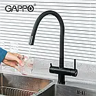 Змішувач для кухні на дві води GAPPO G4398-36 з гнучким виливом, чорний, фото 3
