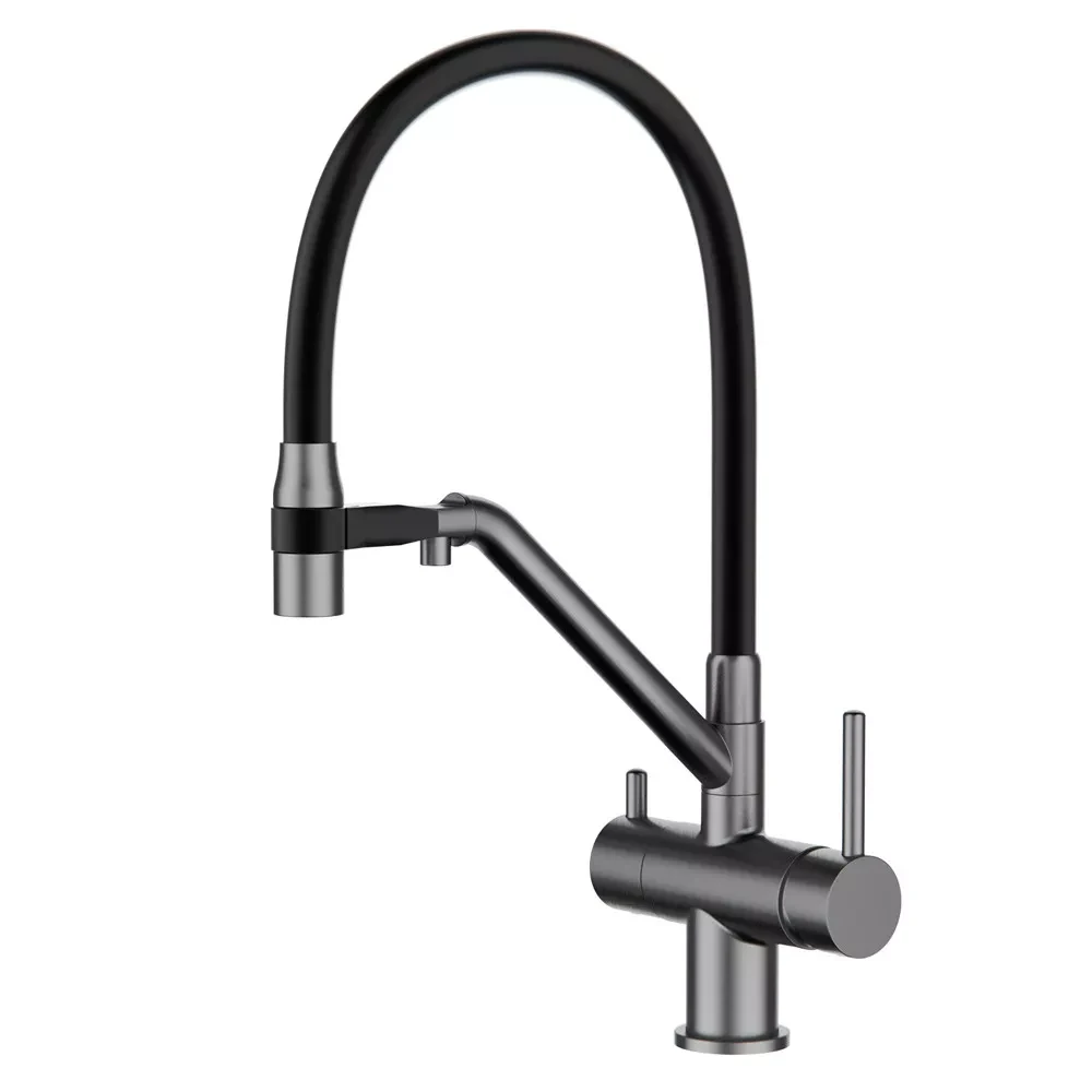 Змішувач для кухні на 2 води GAPPO G4398-89 матовий графіт збройова сталь, фото 1