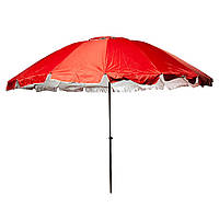 Парасолька 3.5 м з вітрозахисним клапаном 16 спиць однотонний червоний посилений каркас