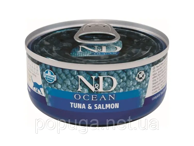 Farmina (Фарміна) N&D Grain Free Ocean Tuna & Salmon вологий беззерновий корм для котів ТУНЕЦЬ і ЛОСОСЬ 70г, фото 1