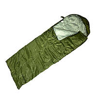 Легкий туристичний спальний мішок з капюшоном та чохлом, 1.5кг, зелений MA534 для активного відпочинку, кемпінгу та риболовлі,