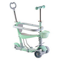 Триколісний дитячий самокат Scooter 5 в 1 "М'ята" із сидінням, чиртиком, природною ручкою та кошиком 1+
