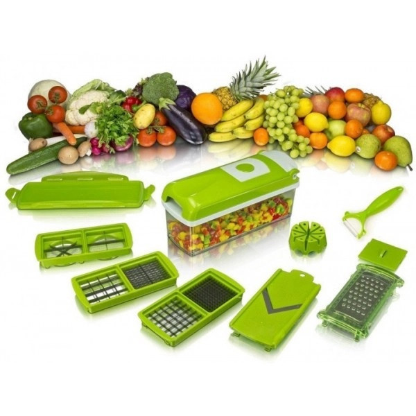 Багатофункціональна овочерізка Nicer Dicer Plus 14 в 1 для швидкого нарізування фруктів та овочів, із системою блокування лез та