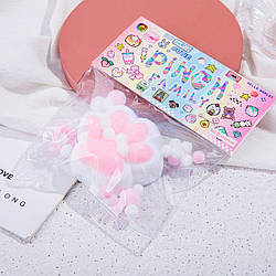 Таба лапка сквіш біла з рожевим, з ворсинками котяча лапка, сквіш котик