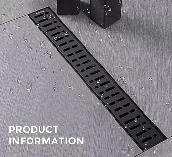 Душовий трап G87007-36 70*700 mm лінійний з неіржавкої сталі чорний матовий комбінований закрив