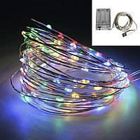 Гірлянда Роса 20 м, дріт на батарейках + USB: 200 LED, Мульти (різнобарвна)