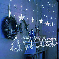 Світлодіодна гірлянда штора з формами Дзвіночок Ялинка Олень 8 режимів Білий