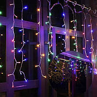 Гірлянда бахрома, прозорий шнур, 3*0,5 м, 120 LED з перехідником, Мульти