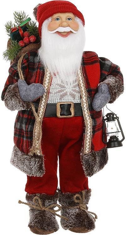 Новорічна декоративна іграшка "Санта з мішком подарунків та з ліхтарем" 45см mebelime, червоний, фото 1