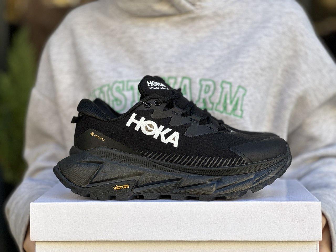 Чоловічі кросівки Hoka Skyline-Float X Gore-Tex Black White Чорно-білі Взуття Хока Скайлайн Флот Ікс текстиль gore-tex демісезон