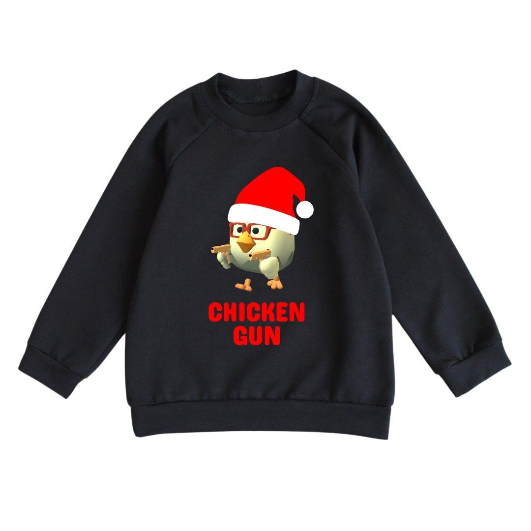 Світшот дитячий чорний з новорічним принтом Chicken Gun New Year