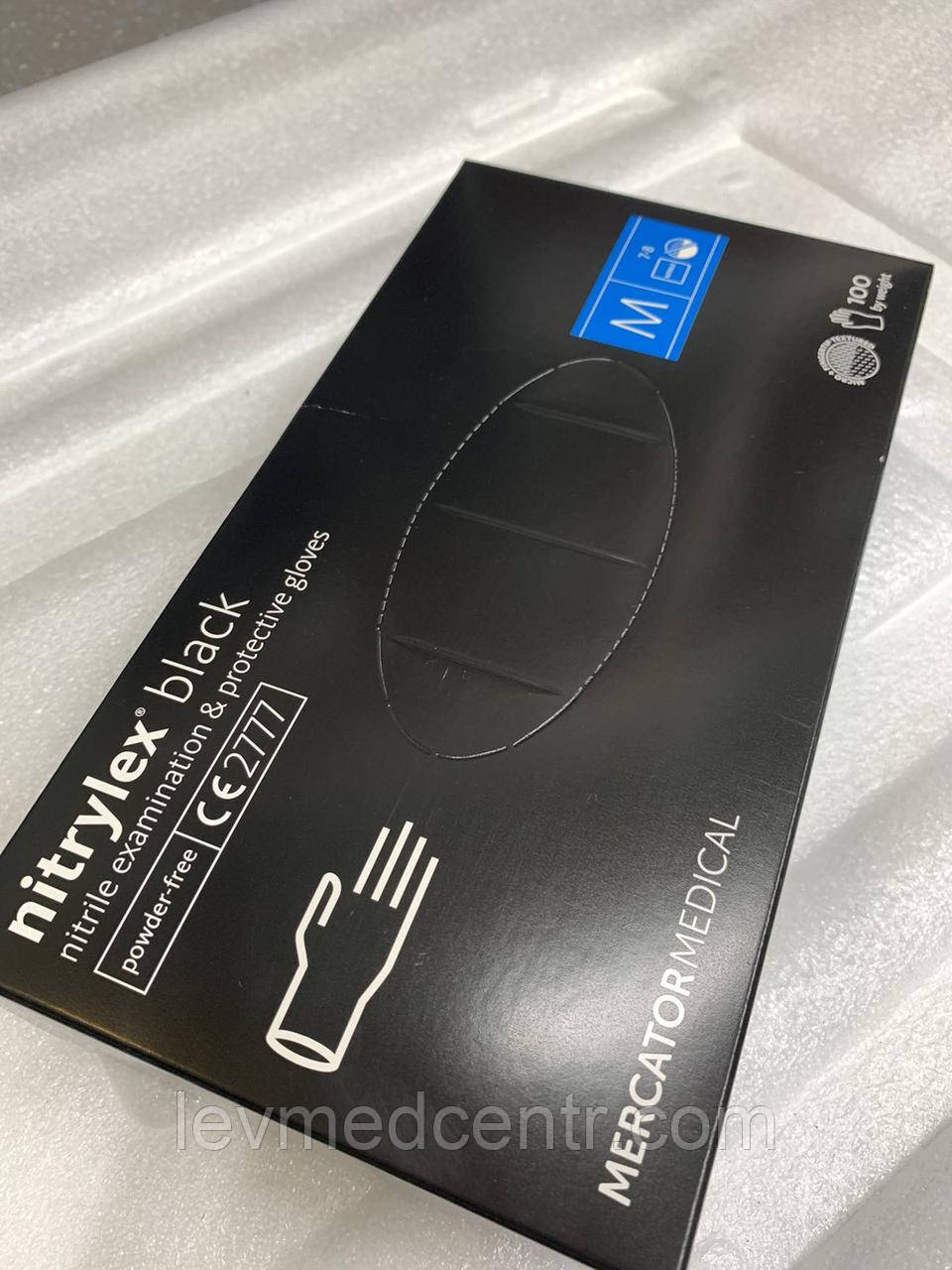 Рукавички нітрилові Mercator Nitrylex BLACK неопудрені, розмір M 100 шт.