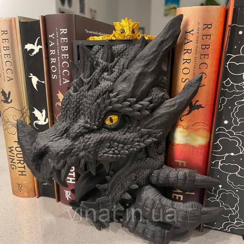 Підставка для книг Вінтажний Чорний Дракон зі Смоли Книготримач 3D Прикраса Warcraft для Книг Book End Dragon
