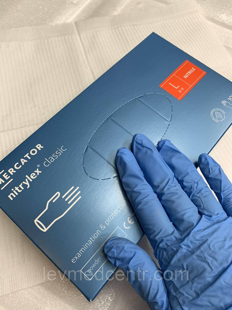 Рукавички медичні нітрилові Mercator Medical Nitrylex Classic розмір L (100 шт/50 пар/уп)