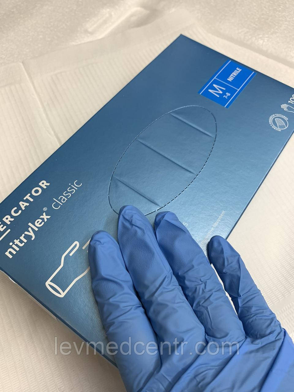 Рукавички медичні нітрилові Mercator Medical Nitrylex Classic розмір M (100 шт/50 пар/уп)