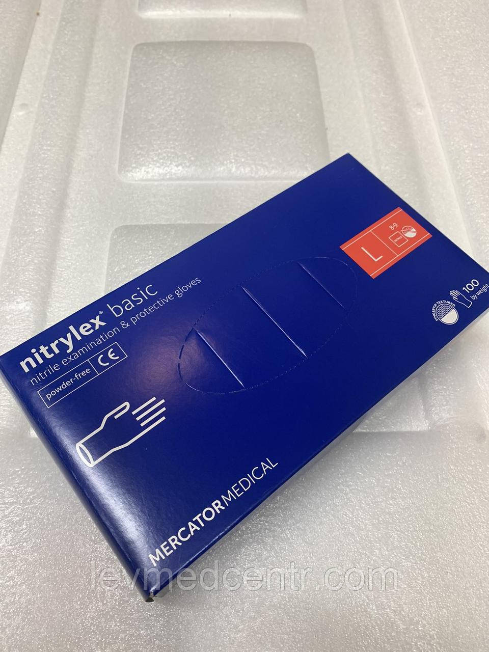 Рукавиці медичні нітрилові Mercator Medical Nitrylex Basic сині розмір L (100 шт./50 пар/пач.)