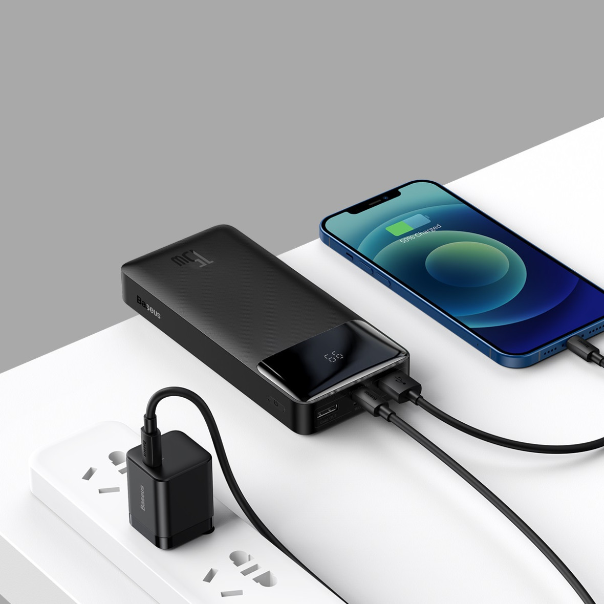 Повербанк BASEUS Bipow Digital Display Power bank Overseas 20000mAh |2USB/1Type-C, PD/QC, 15W, 3A| (PPBD050102)