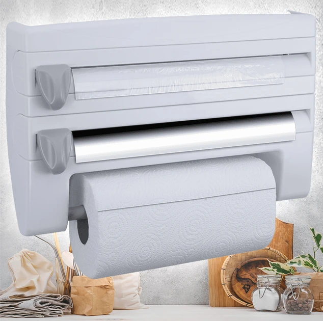 Кухонний диспенсер для плівки, фольги та рушників PLASTIC FILM CUTTER 3 в 1 PLAT-01, фото 1