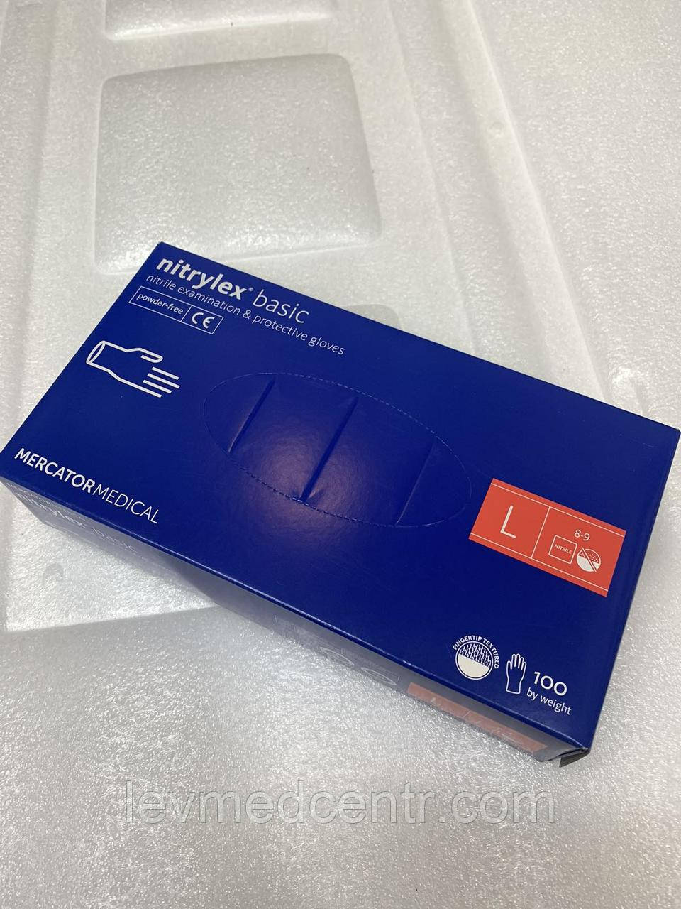 Рукавички нітрилові Mercator Nitrylex BASIC неопудрені, розмір L 100 шт.