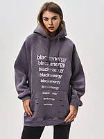 Худі жіночий трикотаж на флісі сірий Арт.400324 grey one size (48-54)(р) Туреччина