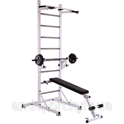 Шведська стінка-стійка пересувна з лавою для преса Універсал PRO SP-Planeta L-2409 сталь білий Код L-2409, фото 1