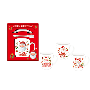 Чашка керамічна Merry Christmas з ложкою та тарілкою, 350 мл. (HK-2163B)