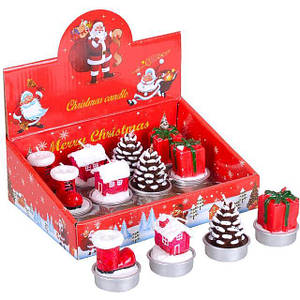 Свічка новорічна Подарунок/Шишка 3,5*5 см 12 шт в асортименті (10-77)