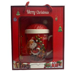 Чашка керамічна Санта з ялинкою з кришкою, 350 мл. (HM-318B)