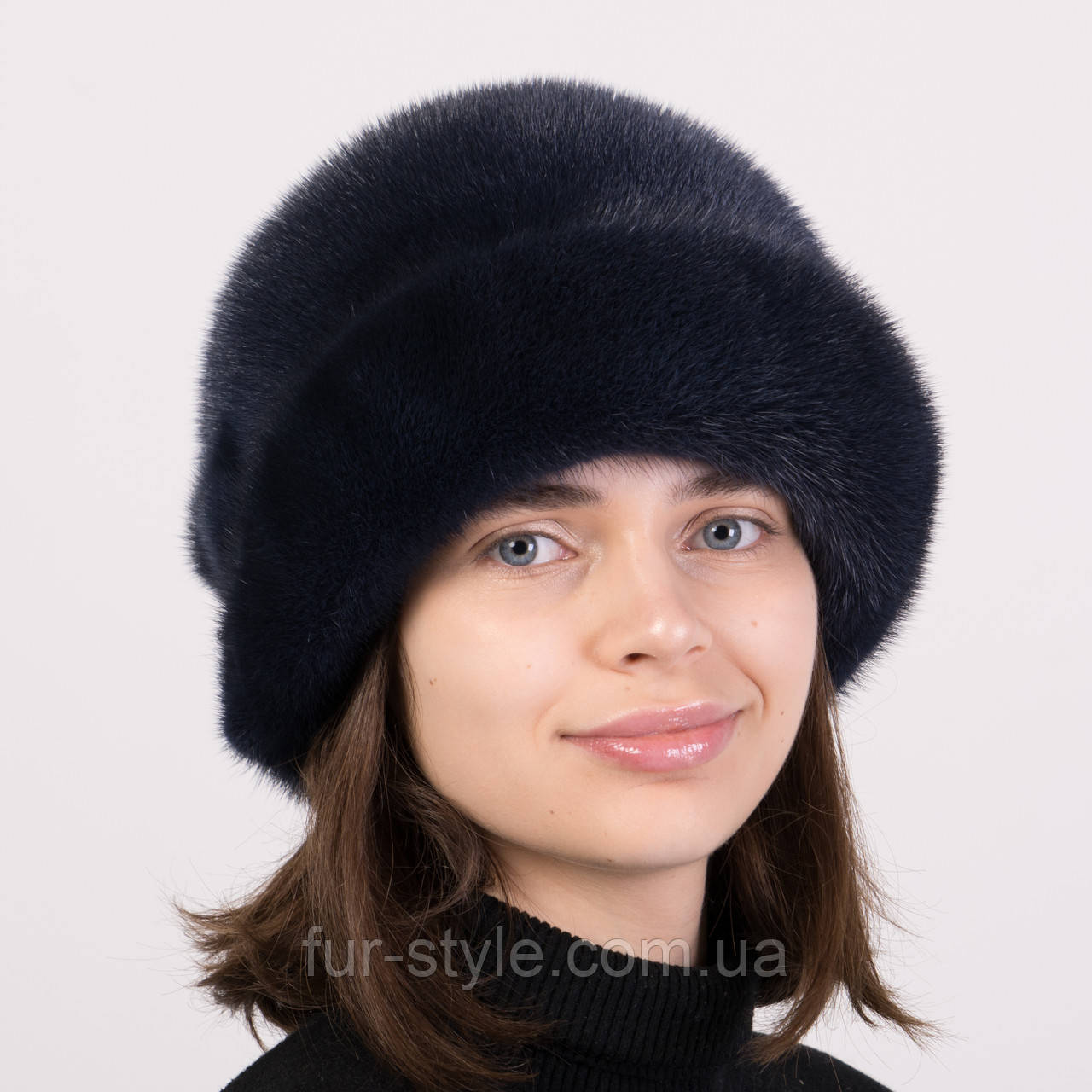 Жіночий хутряний норковий капелюх "Роза" Синій, фото 1