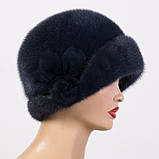 Жіночий хутряний норковий капелюх "Роза" Синій, фото 5