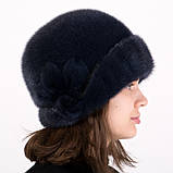 Жіночий хутряний норковий капелюх "Роза" Синій, фото 3