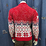 Светр чоловічий новорічний з оленями теплий святковий М червоний, фото 6