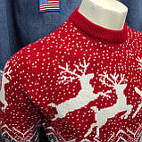 Светр чоловічий новорічний з оленями теплий святковий М червоний, фото 3