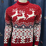 Светр чоловічий новорічний з оленями теплий святковий М червоний, фото 7
