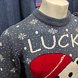 Светр чоловічий новорічний вовна теплий кругле горло М сірий, фото 4