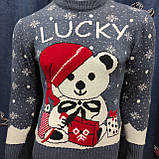 Светр чоловічий новорічний вовна теплий кругле горло М сірий, фото 2