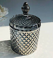 Цукорниця Чорний Діамант, велика 580 мл товсте скло, красива з кришкою цукерниця