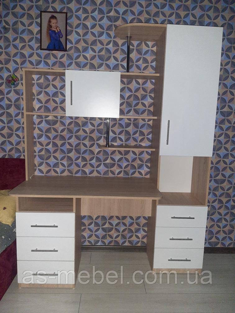 Стіл Оскар прямий колір дуб сонома + білий пенал з права, фото 1