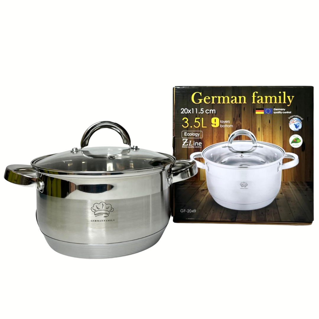 Каструля з неіржавкої сталі 3.5 л 20 см German Family GF-2049, каструля з кришкою