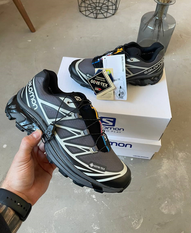 Чоловічі Термо кросівки Salomon XT-6 gore-tex black grey утеплені Саломон Гортекс сірі з чорним текстиль осінь зима
