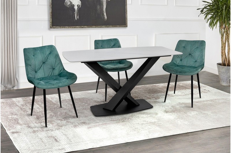 Стіл обідній нерозкладний з керамічною стільницею Бінго Мікс меблі, колір чорний +білий мармур